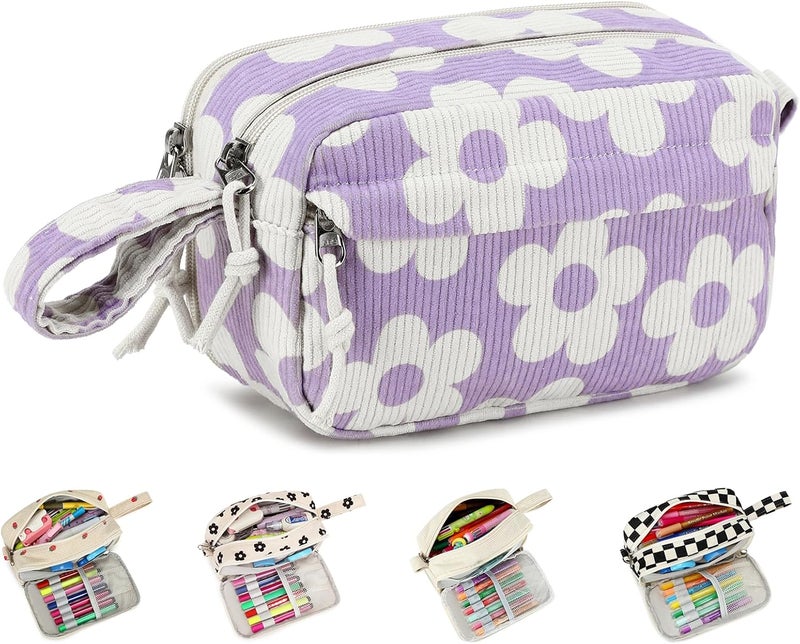 BLUBOON Big Capacity Pencil Case Pencil Pouch Pen Case School Supplies Cute Pencil Box Pencil Bag for Teen Girls Boys Women Man (Flower Purple) - Image 1